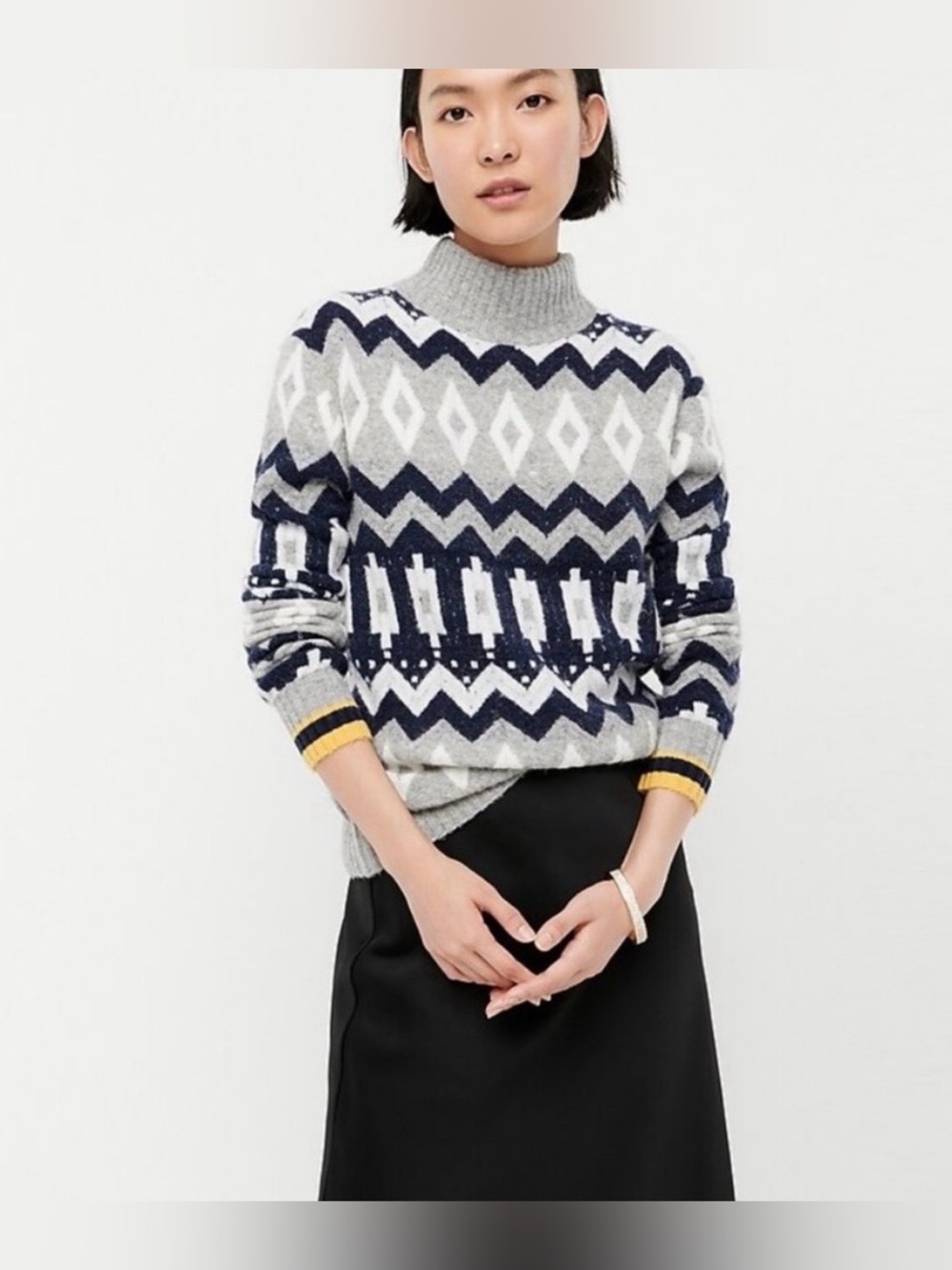J. Crew Fairisle Mock Neck Merino Wool Alpaca Soft Cozy Sweater Women’s Small